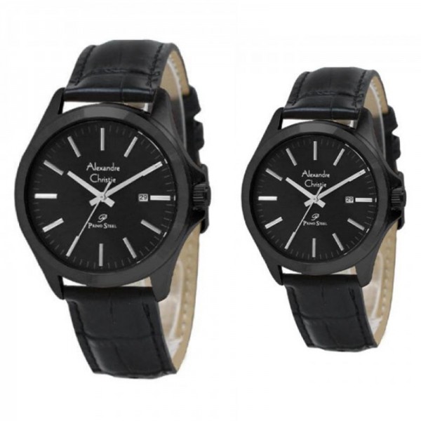 Alexandre Christie AC 1026 Full Black Leather Couple Primo Steel